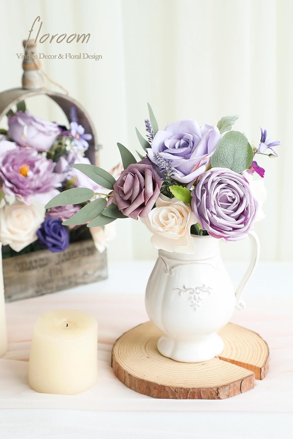 Floroom Lilac Lavender Artificial Flowers Fake Roses Peony and Greenery Combo Box Set for DIY Purple Wedding Bouquets Bridal Shower Centerpieces Floral Arrangements Party Tables Home Decorations