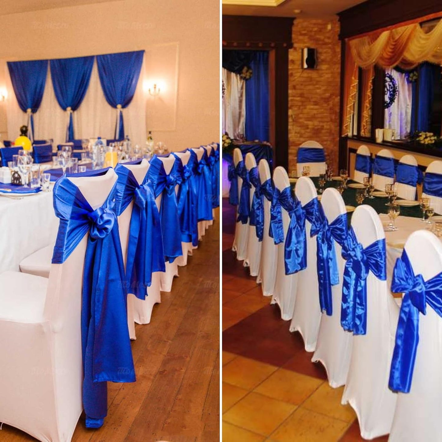 50 PCS Satin Chair Sashes Bows Decorative Universal Chair Cover Chair Ribbon Ties Back Sash for Wedding Birthday Party Ceremony Reception Hotel Events Banquet Restaurant Decor(7 x108 inch,Royal Blue)