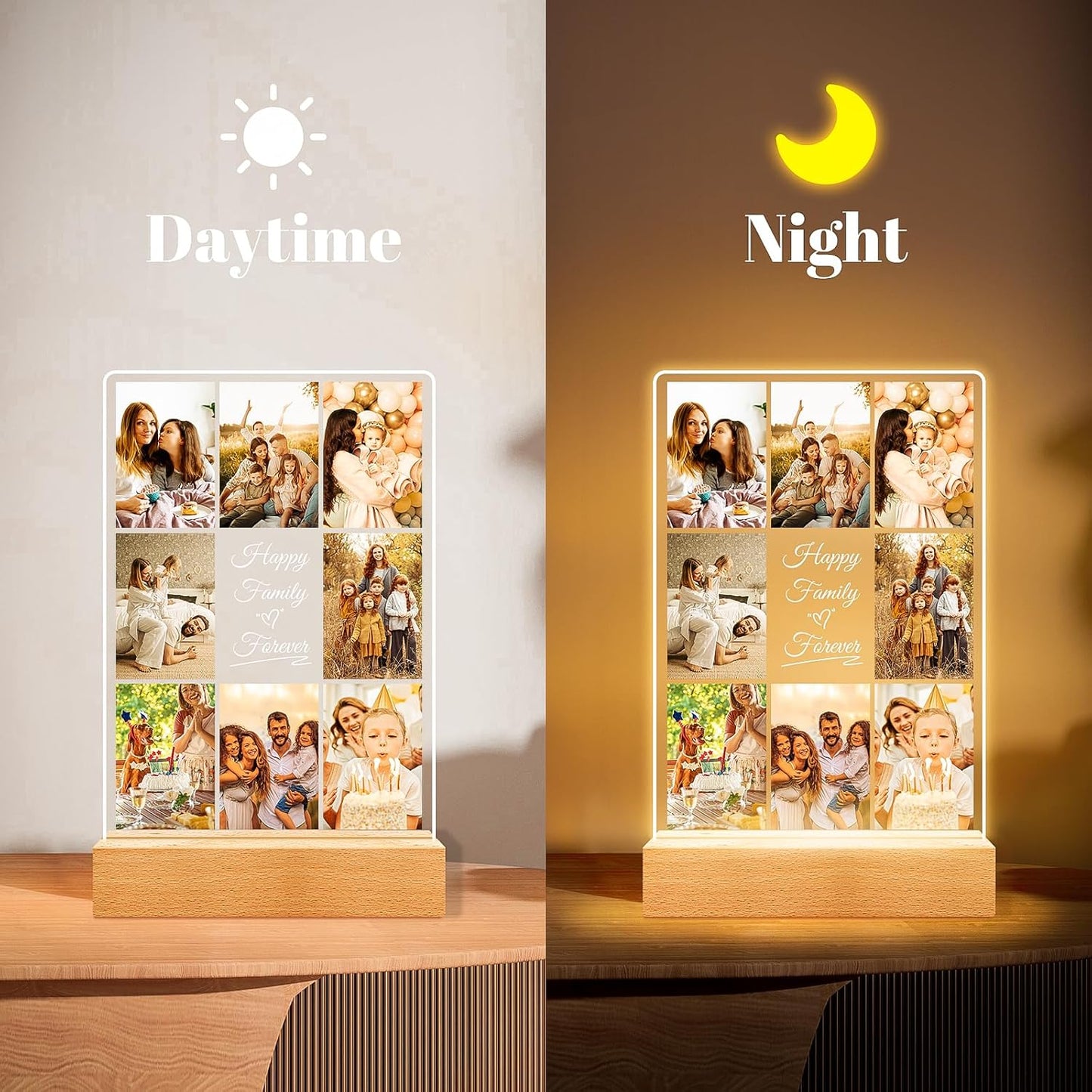 Personalized Collage Picture Frames with Photos, Custom Photo Frame with Night Light, Customized Birthday Gifts, Personalized Gifts for Women Men Mom Dad Kids Baby Family Friends