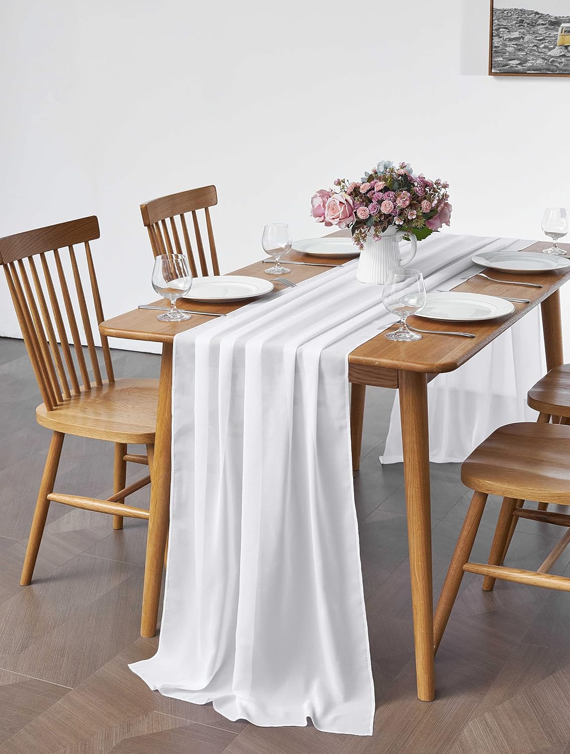 2 Pack 10Ft White Chiffon Table Runner Sheer 29x120 Inch for Romantic Wedding Decor Bridal & Baby Shower Birthday Rustic Party Decoration