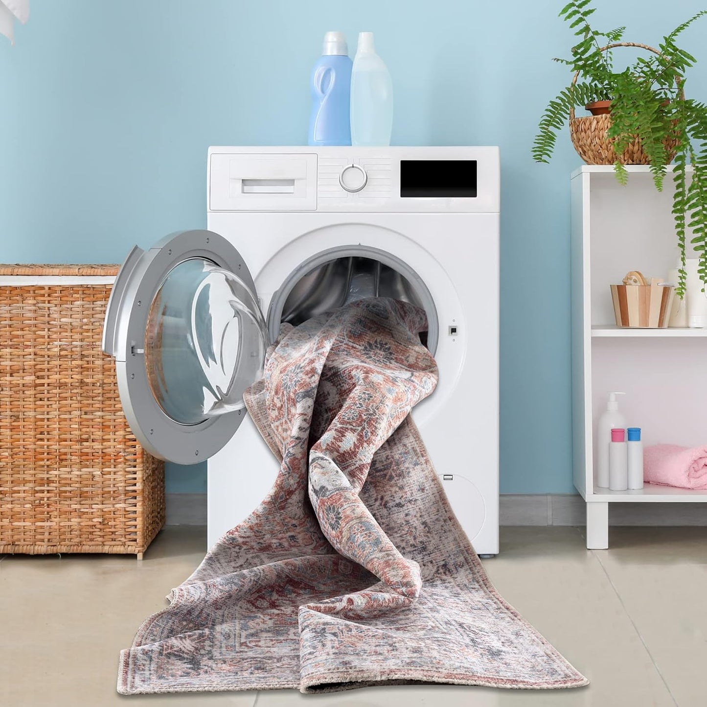 Bloom Rugs Caria Washable Non-Slip 5x7 Rug - Brick/Dark Blue Traditional Area Rug for Living Room, Bedroom, Dining Room, and Kitchen - Exact Size: 5' x 7'