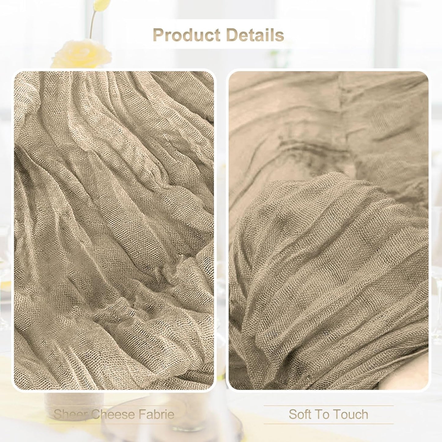 10 Pack Khaki Cheesecloth Table Runner 35x120 Inch 10Ft Rustic Gauze Cheese Cloth Table Runner Sheer Cheesecloth Table Runners for Wedding Party Bridal Shower Decoration