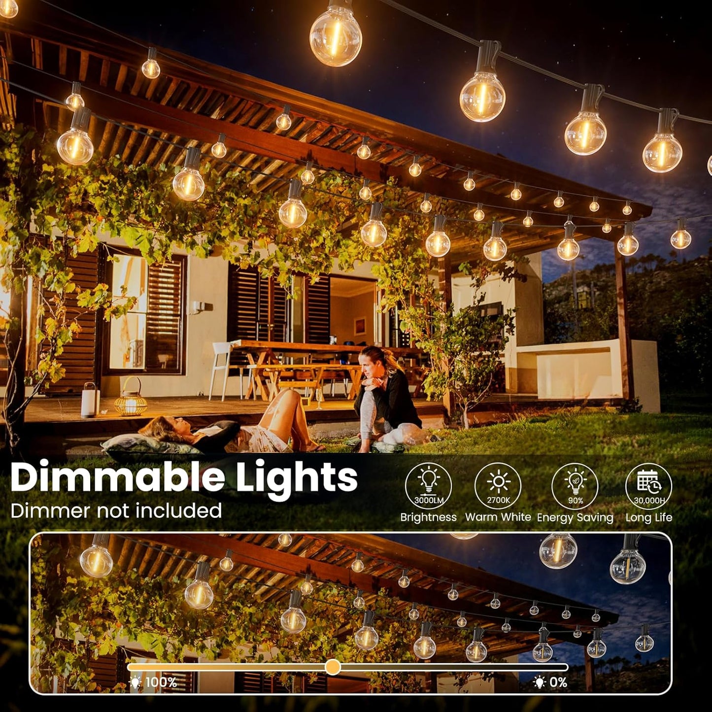 RTTY Outdoor String Lights 400 ft, 4 Pack 100 ft G40 Led Patio Lights with 52pcs Bulbs,Shatterproof Waterproof Connectable Hanging Globe for Porch Cafe Bistro Backyard Gazebo Balcony Party