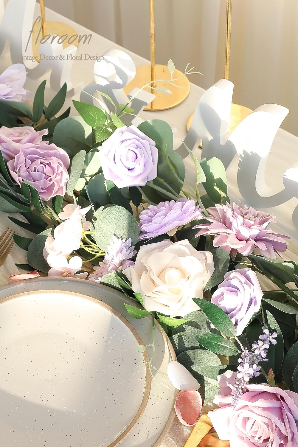 Floroom Lavender Violet Lilac Artificial Flowers Fake Roses Peonies Dahlias Greenery Combo Box Set for DIY Purple Wedding Bouquets Bridal Shower Centerpieces Floral Arrangements Party Table Decoration