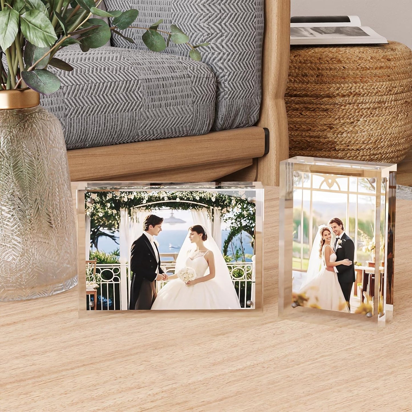 Egofine 3.5x5 Acrylic Frames 3 Pack, 20mm Thicker Frameless Clear Picture Frames, Double Sided Magnetic Picture Frames, Free Standing Desktop Display