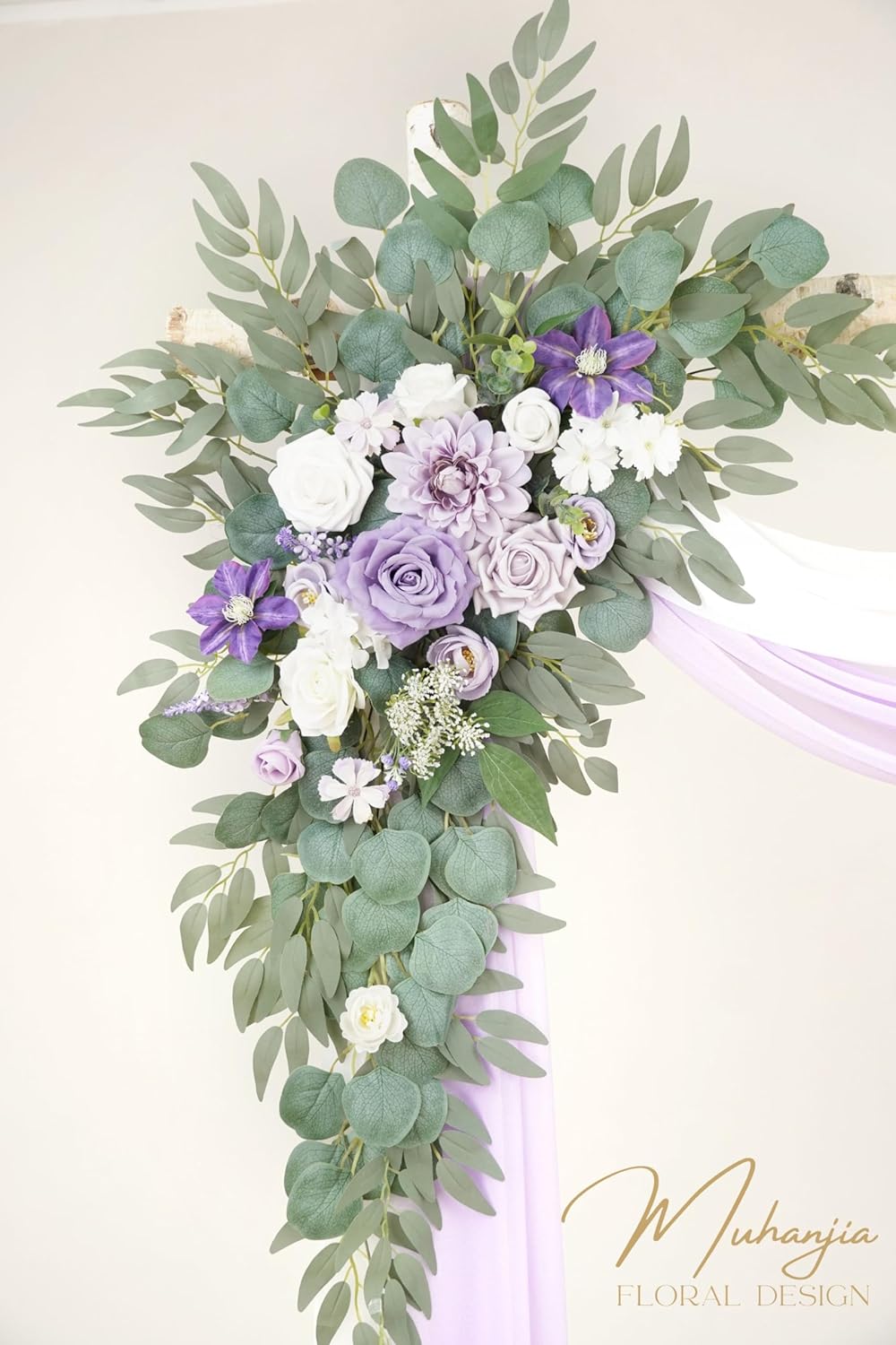 Artificial Arch Flowers Kit(Pack of 4),2Pcs Artificial Flower Arch Decor, 2Pcs Drapes, Ceremony and Reception Background Rose Decoration, Light Purple Flora Outdoor Party Decor