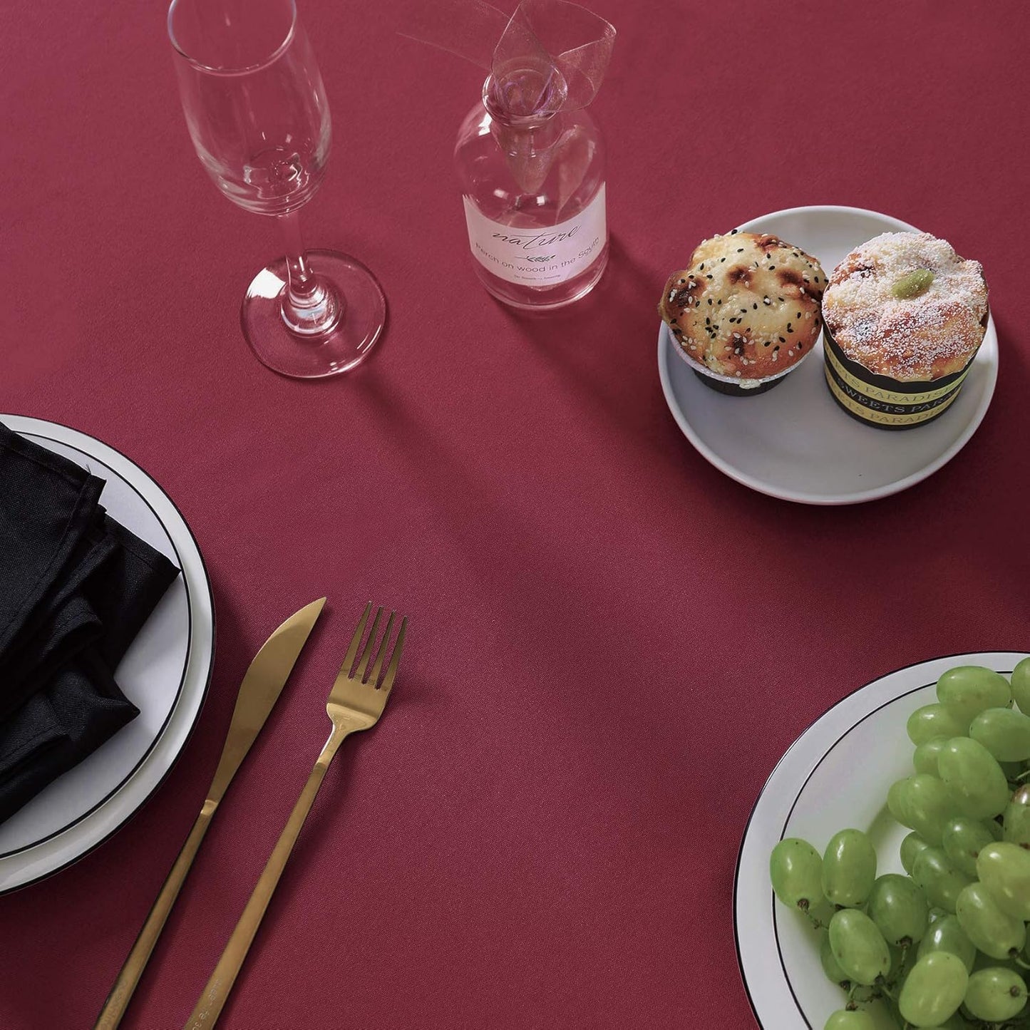 132 inch Round Tablecloth Washable Polyester Table Cloth Decorative Table Cover for Wedding Party Dining Banquet（132 inch,Burgundy）