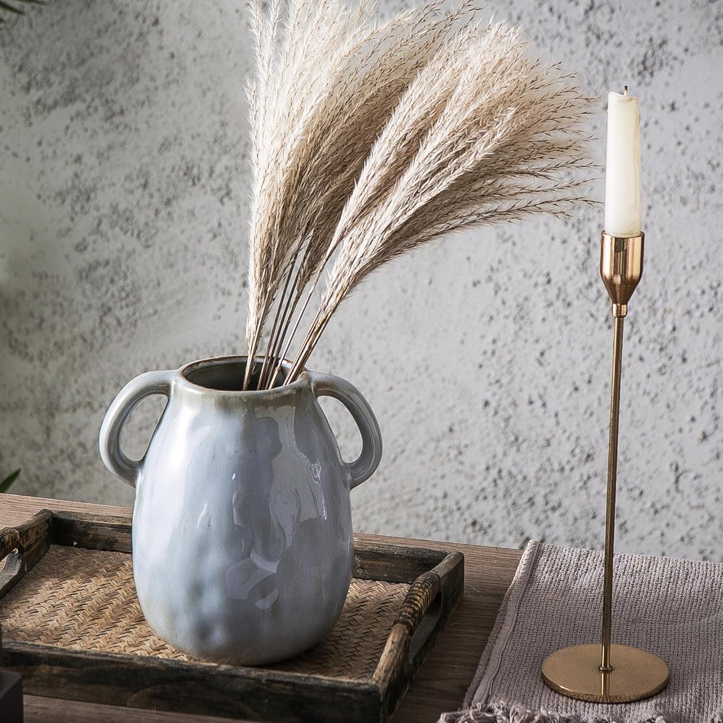 Kimdio Ceramic Vase with 2 Handles, Modern Farmhouse Grey Vase for Home Decor, Rustic Pottery Vase, Boho Decorative Terracotta for Flowers, Clay Pampas Grass Vases for Living Room Dining Table Shelves