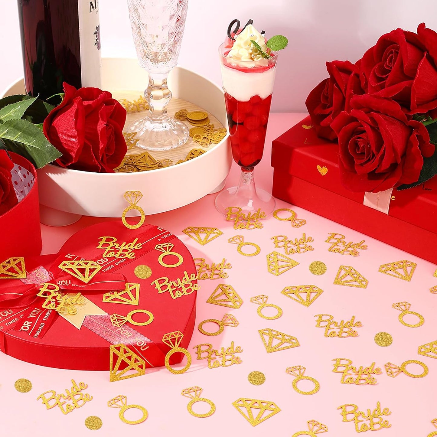 MARFOREVER Gold Wedding Confetti Bridal Shower Decorations Bride to Be Confetti Diamond Ring and Circle Glitter Paper for Wedding Bachelorette Bridal Engagement Party Decor Table Scatter