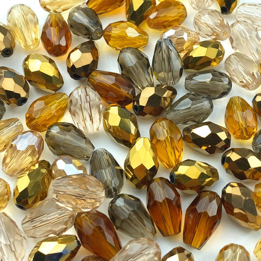 110pcs 6x8mm Teardrop Crystal Glass Beads Vertical Hole Faceted Loose Spacer Beads for DIY Craft Jewelry Making Necklace Bracelet Earring Wind Chimes(Brown Series)