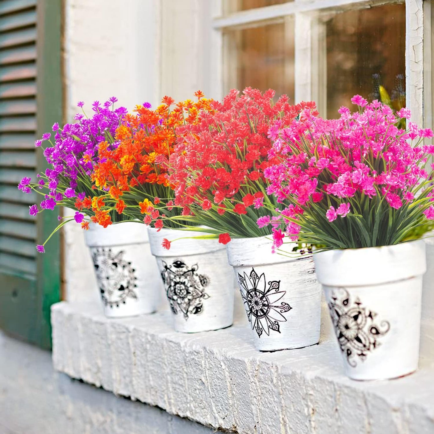 Artificial Flowers Outdoor UV Resistant Fake Plants Indoor Outside Hanging Planter Home Garden Decor, 10 Bundles (Red)