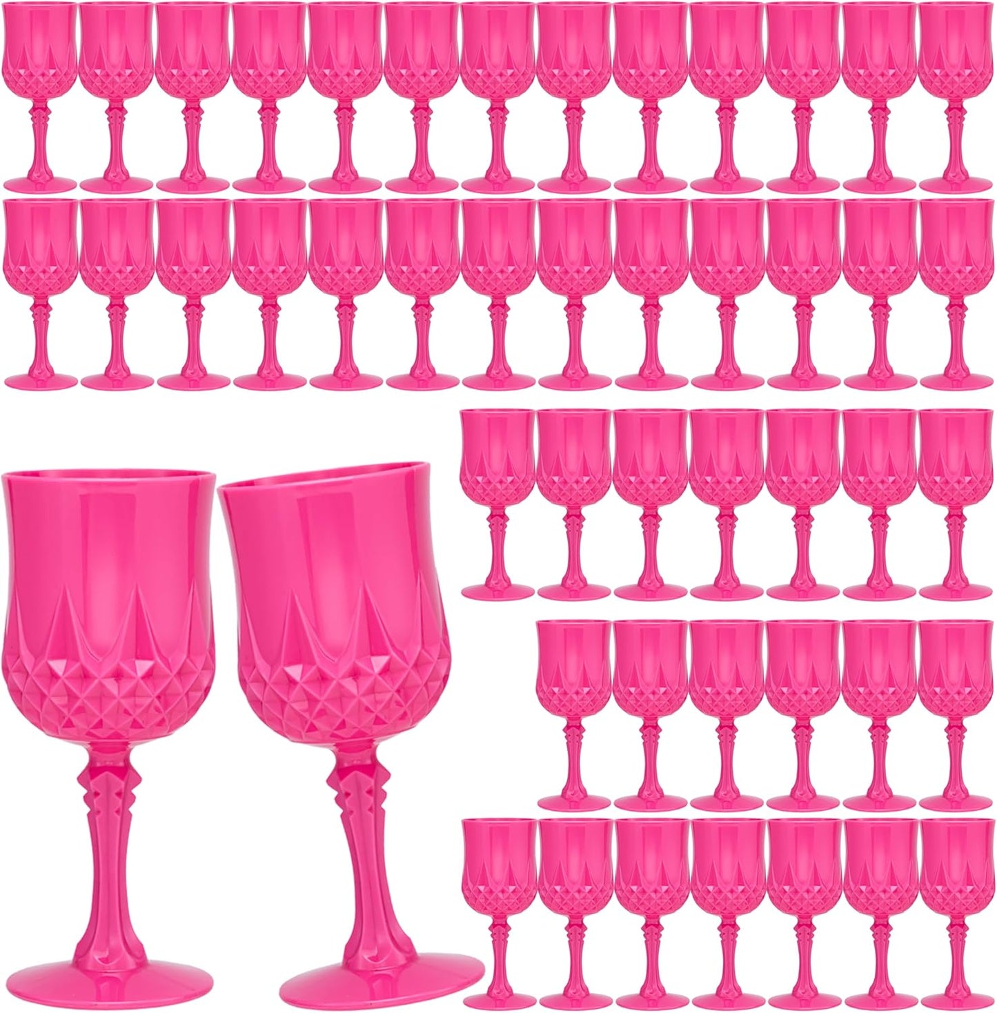 Plastic Vintage Wine Glasses 7OZ Plastic Goblets Vintage Drinking Glasses 48PCS Retro Wedding Glassware Water Goblets Reusable Drinking Cups for Party,Reception,Celebration,Bar,Whiskey(Rose Pink)
