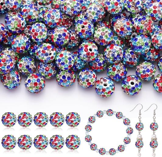 200pcs 10mm Rhinestone Beads for Jewelry Making, White Mixed Shiny Round Disco Ball Beads Bulk, Sparkle Crystal Clay Christmas for Bracelet Baseball Necklace Earring Crafting and DIY