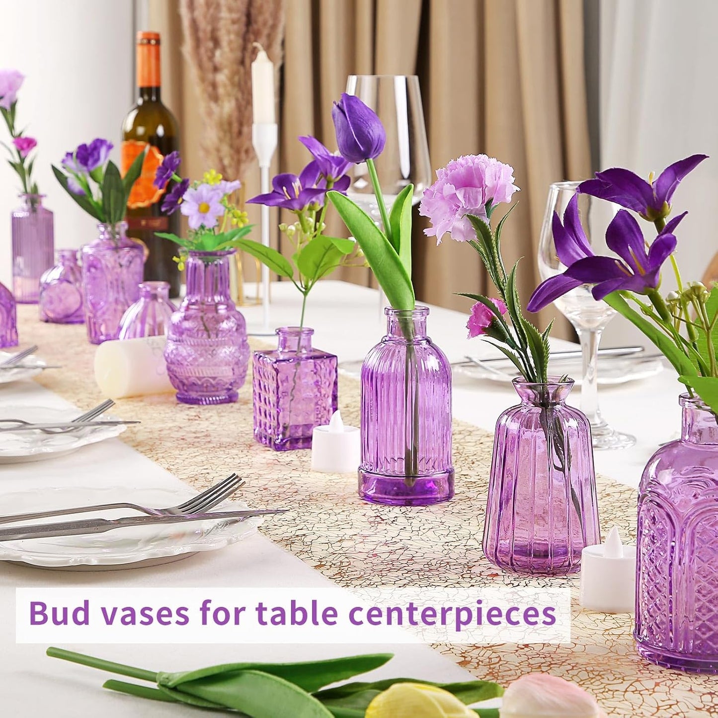 Glass Bud Vases in Bulk Set of 30 Pcs,Small Glass Vases for Flowers as Wedding Centerpieces for Tables,Clear Flower Vases Suitble for Wedding Decorations,Home Decor (Light Purple, 30 pcs)