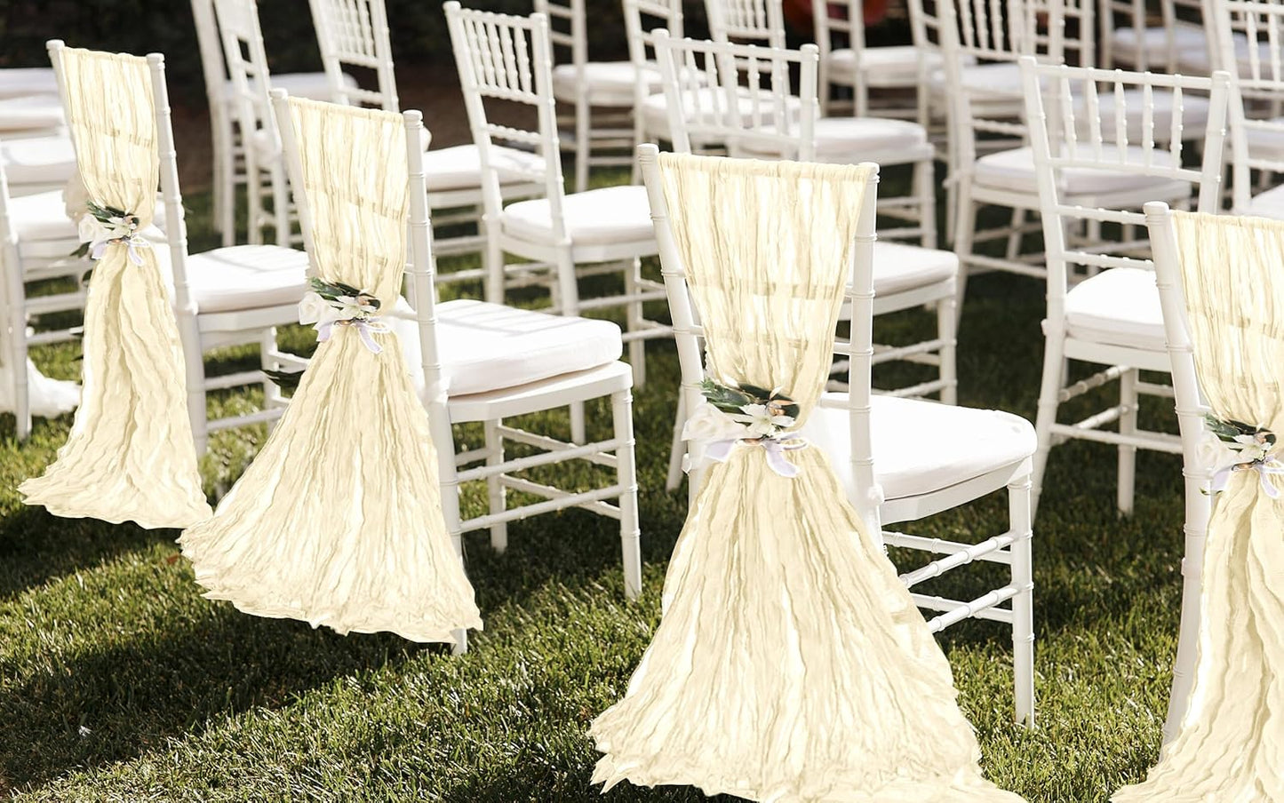 50 PCS Cheesecloth Chair Sashes, Bows Designed ChairSashes, 15.7x70 inch Chair Sashes for Aisle Decorations Universal Chairs Cover Decoration for Wedding Reception Party Banquet (Ivory)