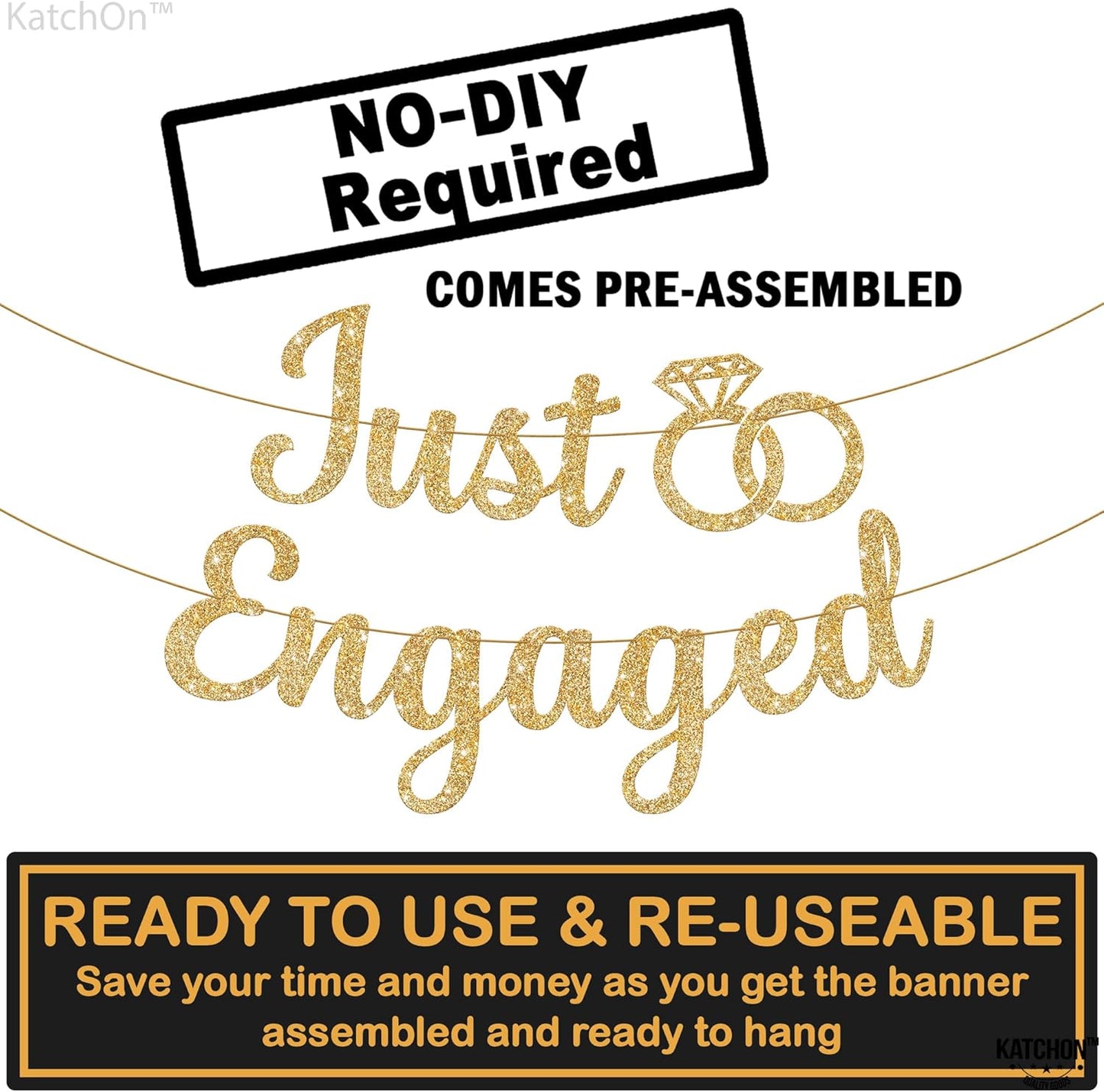 KatchOn, Glitter Gold Just Engaged Banner - 10 Feet, No DIY | Engagement Banner for Just Engaged Decorations | Engagement Party Decorations | Party Decorations