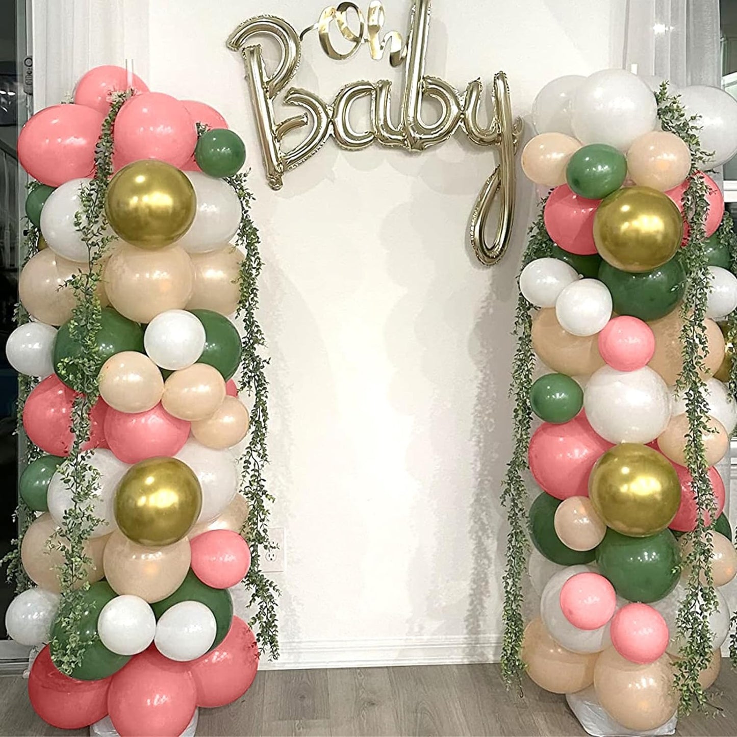Sage Green and Dusty Pink Balloons, Retro Pink and Green White Gold Confetti Baby in Bloom Balloons for Girls Women Fairy Floral Wildflower Birthday Woodland Baby Shower Garden Tea Party Decorations