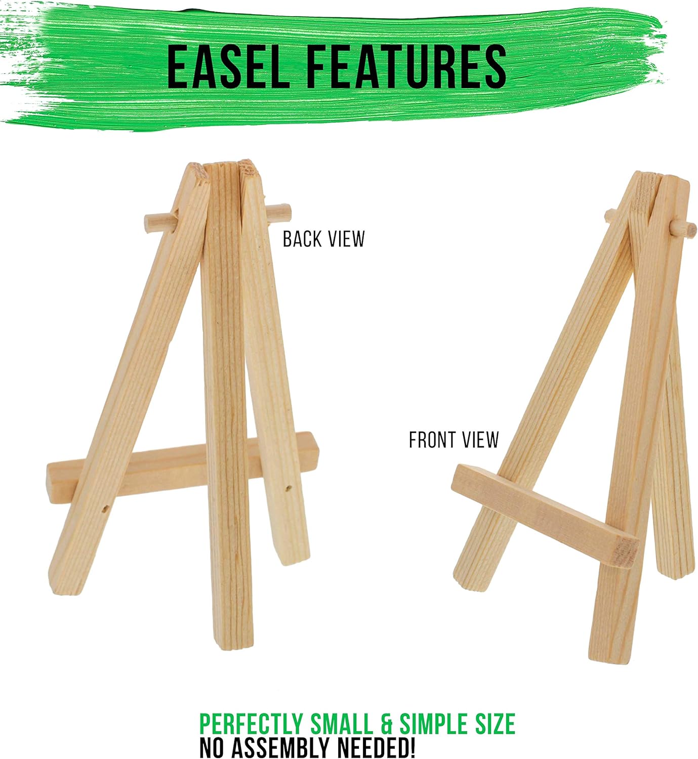 U.S. Art Supply 4" x 6" Stretched Canvas with 8" High Small Natural Wooden Easel (12 Pack), A-Frame Canvas Stand Tripod, Small Painting Easels - Tabletop Easel for Painting, Canvases, Student Crafts