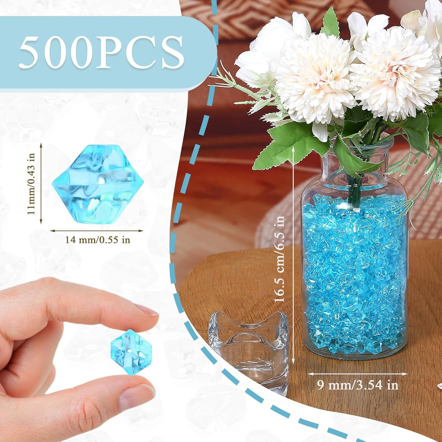 LAIDANLA 500PCS Teal Acrylic Gems Vase Fillers Plastic Diamonds Teal Fake Ice Cubes Fake Crushed Rocks for Centerpiece DIY Party Table Scatter Prop Wedding Decoration Accessories