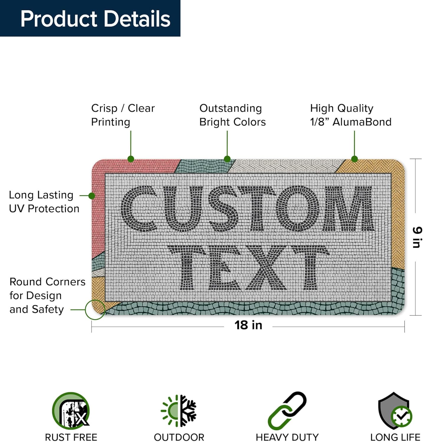 Custom Sign, Custom Street Sign, 11 Font Colors, 13 Font Styles, 4 Hole Options, 22 Sizes, 9x18 Inches, Rust Free DiBound, Fade Resistant, Made in USA by My Sign Center (Fauxsaic 2)