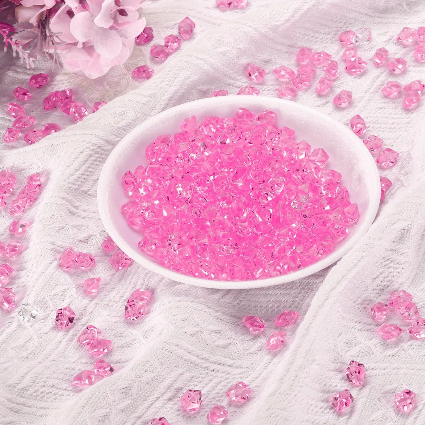 uxcell 1000pcs Fake Ice Rocks, Dazzling Clear Resin Crushed Ice Sparkling Fake Diamonds Gem Stones for Vases Fillers Table Scatter, Theme Party Favors, Pink