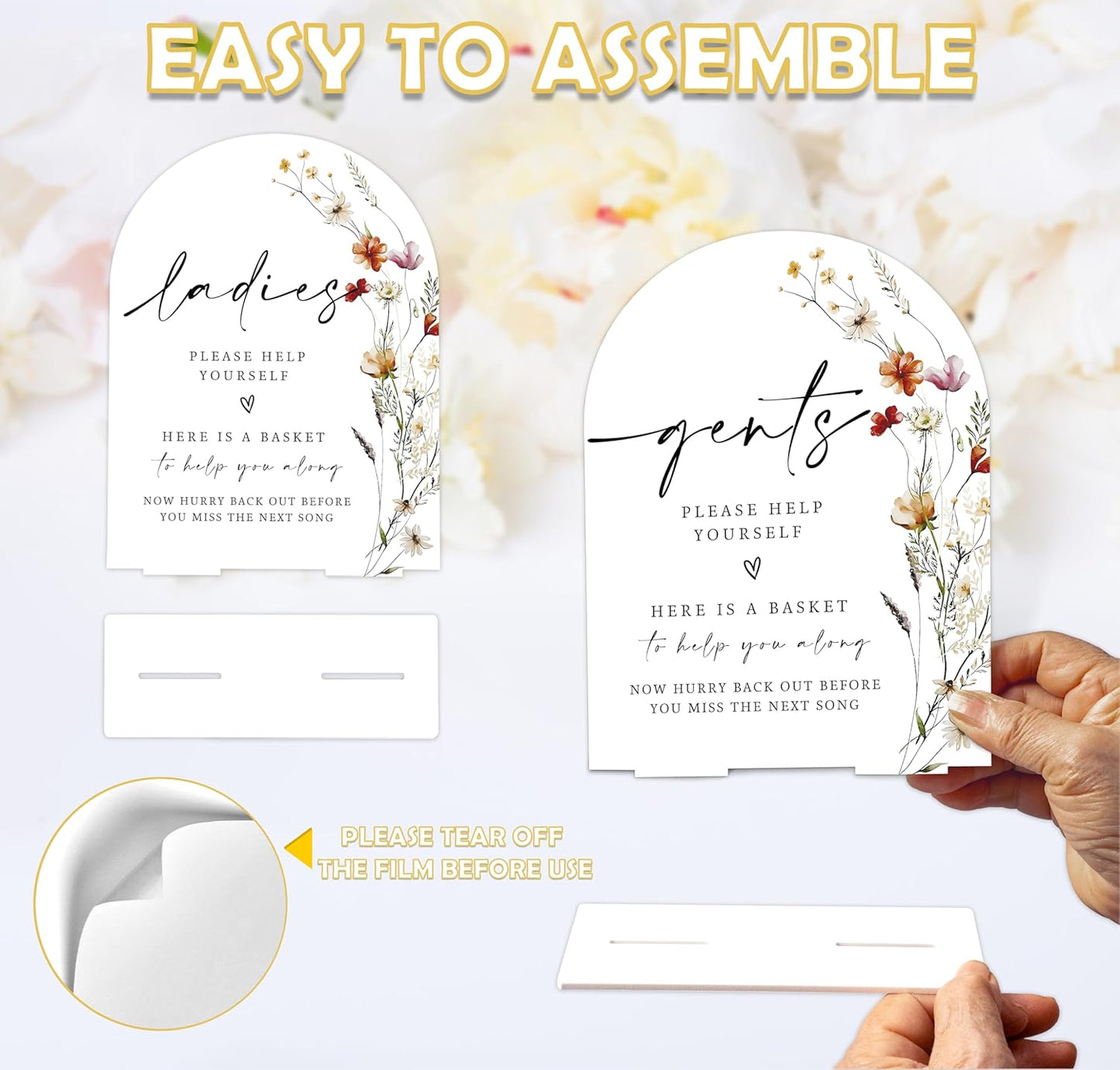 2 Pcs Boho Floral Wedding Bathroom Ladies & Gents Signs, 6 x 8 Inch White Arch Acrylic Wedding Sign with Holder, Wedding Sign for Ceremony and Reception, Wedding Decoration, Wedding Supplies - BX32