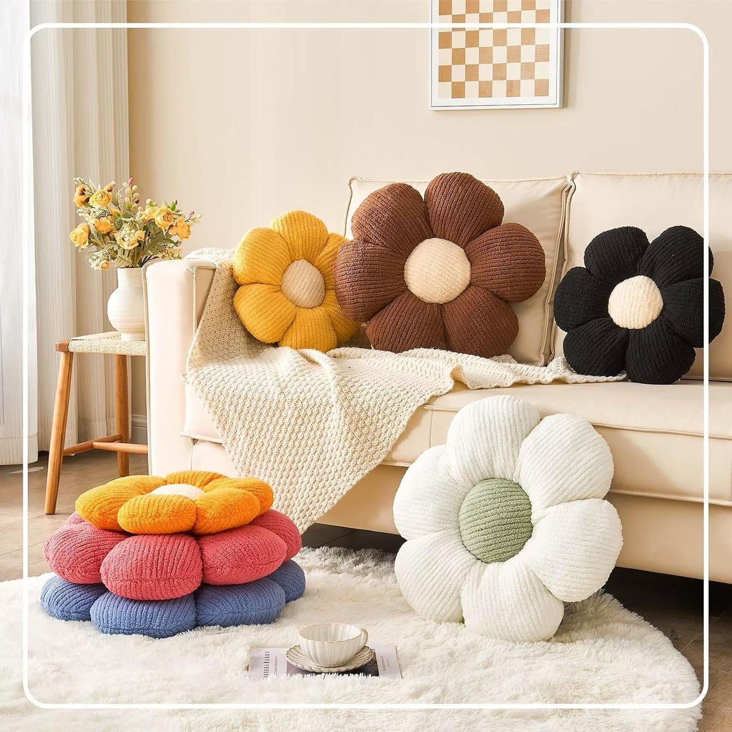 Flower Throw Pillow, Soft White 19.6" Shaped Floor Pillow for Home Decor, Cute Aesthetic Plush Decorative Pillows for Bed, Sofa, Couch