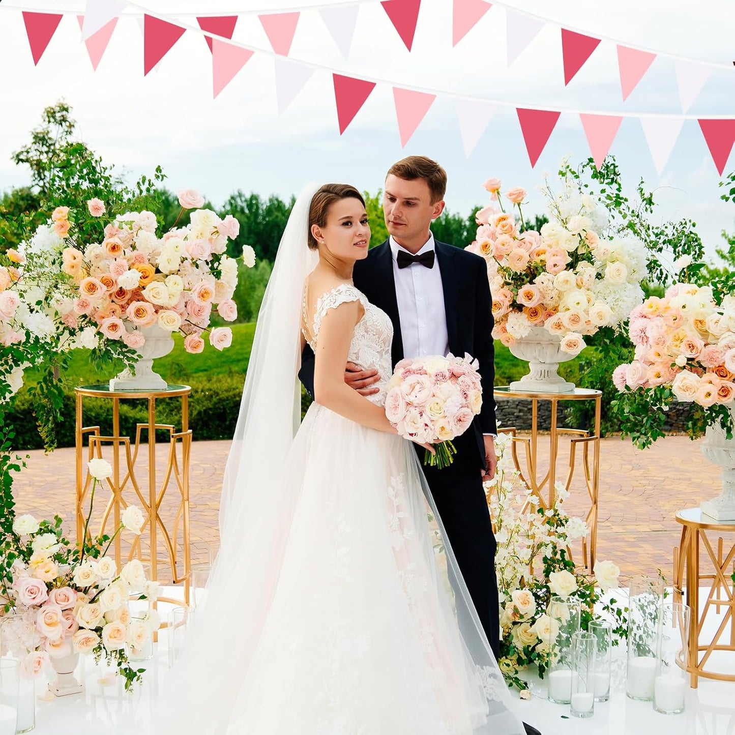 Pink Pennant Banner Triangle Flag Bunting Garland for Wedding Birthday Baby Shower Graduation Decoration 33 Feet 30 Pieces