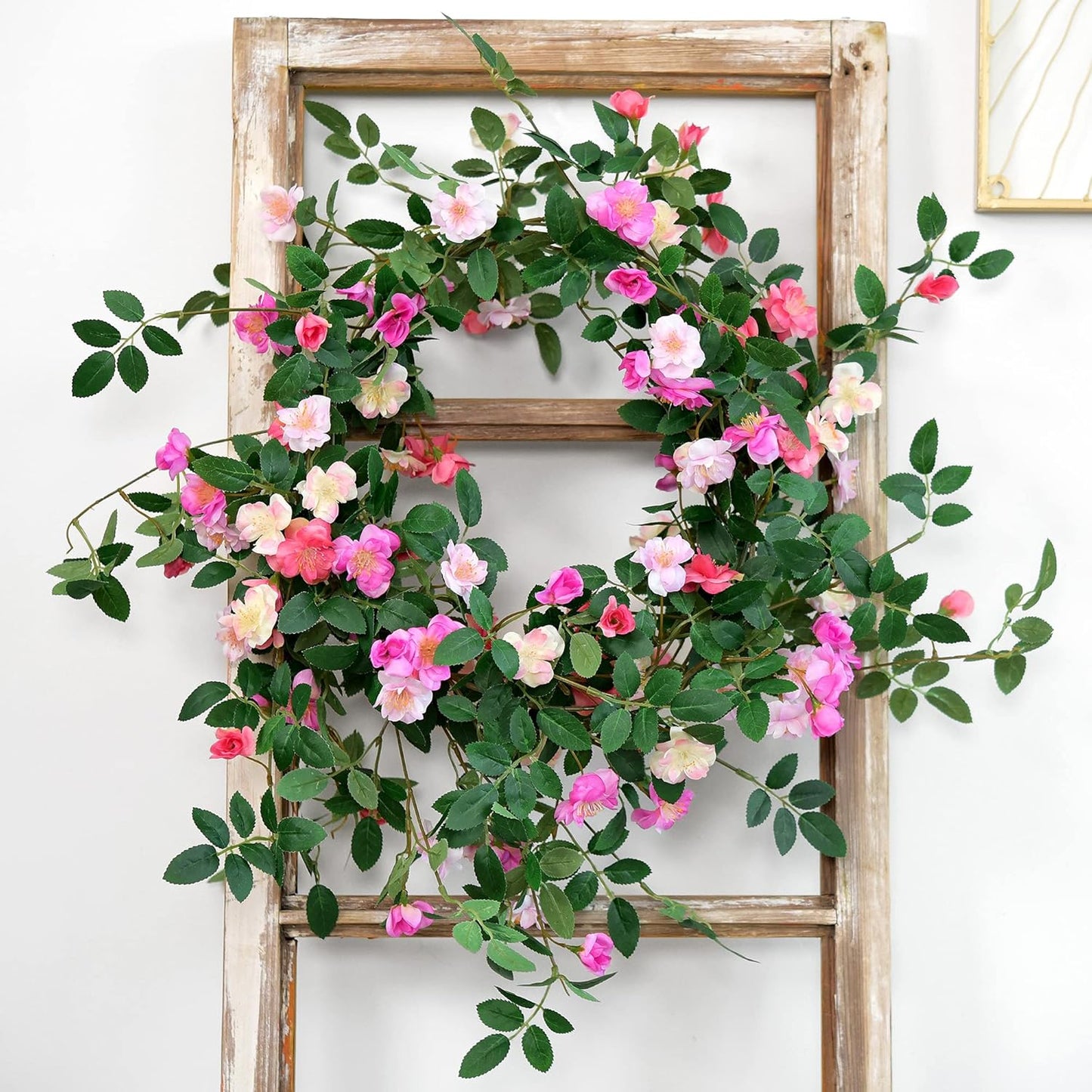 FiveSeasonStuff Fuchsia Pink Flower Garlands, Artificial Silk Wild Roses Bendable Vine Leaves Hanging Flowers for Wall Decoration Basket Trellis Wedding Home 2 Pack 12 ft