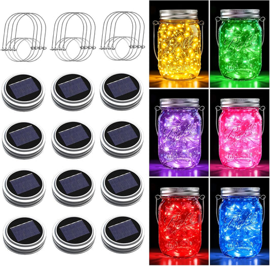 ZNYCYE Mason Jar Solar Lights for Outside, 12 Pack 30LED Fairy Firefly Lights Mason Jar Solar Lids Outdoor Waterproof String Lights with Hangers(NO Jars) for Patio Garden Yard Lawn Decor(6 Colors)