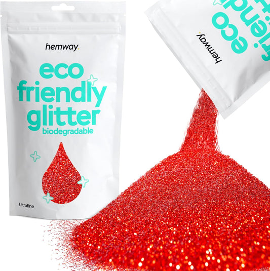 Hemway Eco Friendly Biodegradable Glitter 100g / 3.5oz Bio Cosmetic Safe Sparkle Vegan for Face, Eyeshadow, Body, Hair, Nail and Festival Makeup, Craft - 1/128" 0.008" 0.2mm - Red