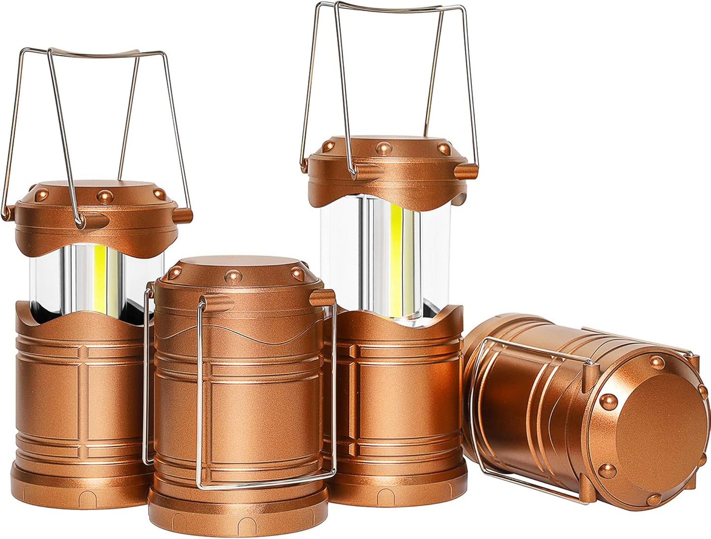 Lichamp LED Camping Lantern, 4 Pack Battery Powered Flashlight for Power Outages, Portable Collapsible Hanging Light Essential for Home, Outdoor, Emergency Lamp Survival Kit Gear for Hurricane, Gold