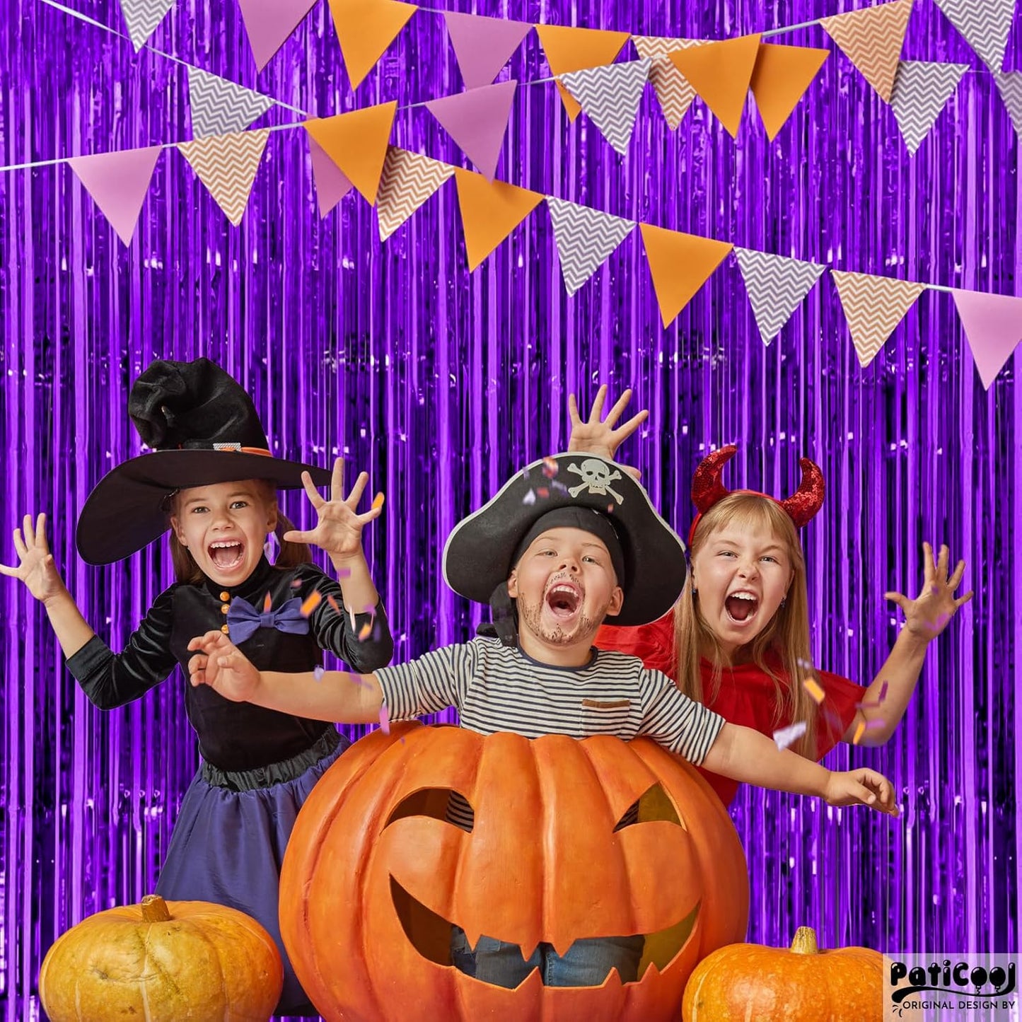 Purple Streamers Party Decorations - Thicken 4 Pack 3.2 x 8.2 FT - Purple Tinsel Foil Fringe Curtains, Photo Booth Props Backdrops for Birthday, Halloween, Graduation Party Decorations