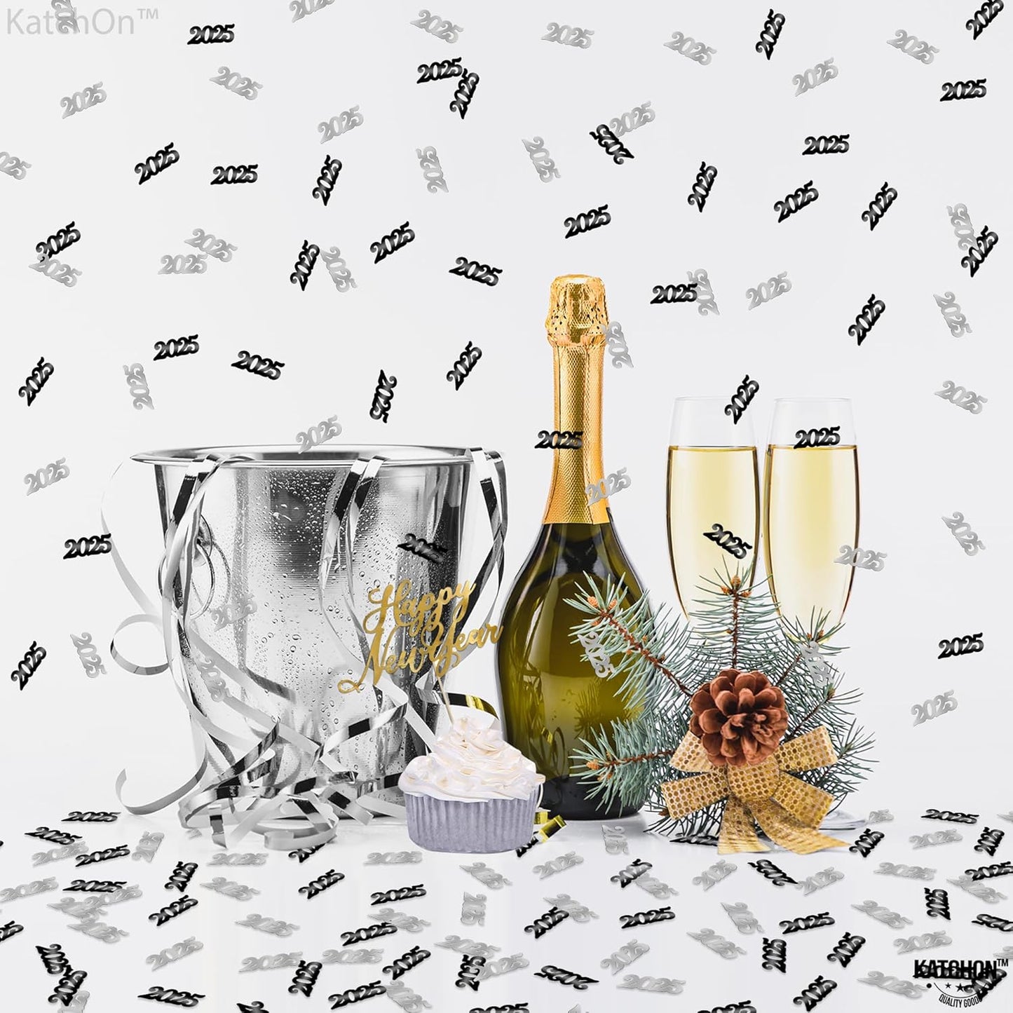KatchOn, Black and Silver 2025 Confetti - Pack of 500 | Graduation Confetti 2025, Balck and Silver Grad Party Supplies 2025 | Graduation Decorations 2025, graduation Decorations