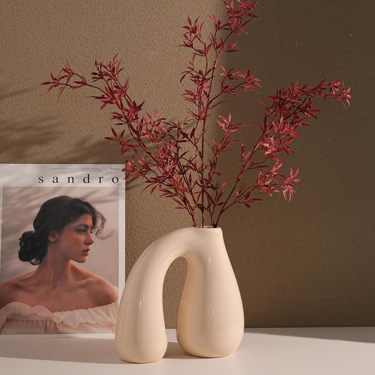 White (Ivory) Ceramic Vase – Glossy Modern Sculptural Décor, Arch Handle Artistic Design, Premium Minimalist Accent for Table, Shelf, or Entryway (7.5 in, Holds Water)