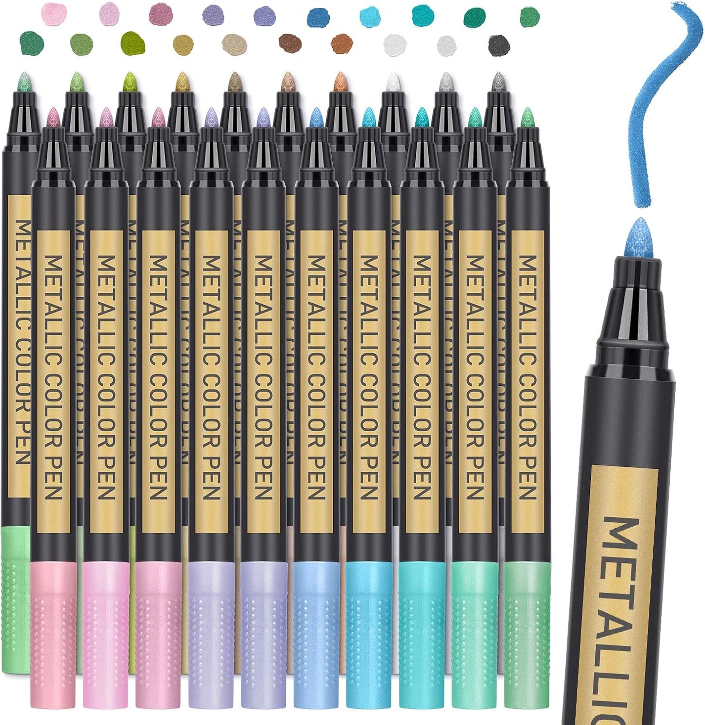 JR.WHITE Metallic Paint Markers, 20 Colors Paint Pen Craft Markers for Art, Rock Painting, Photo Albums, Scrapbooking, Black Paper, Mug, Wood, Easter Eggs, Drawing & Adult Art Supplies