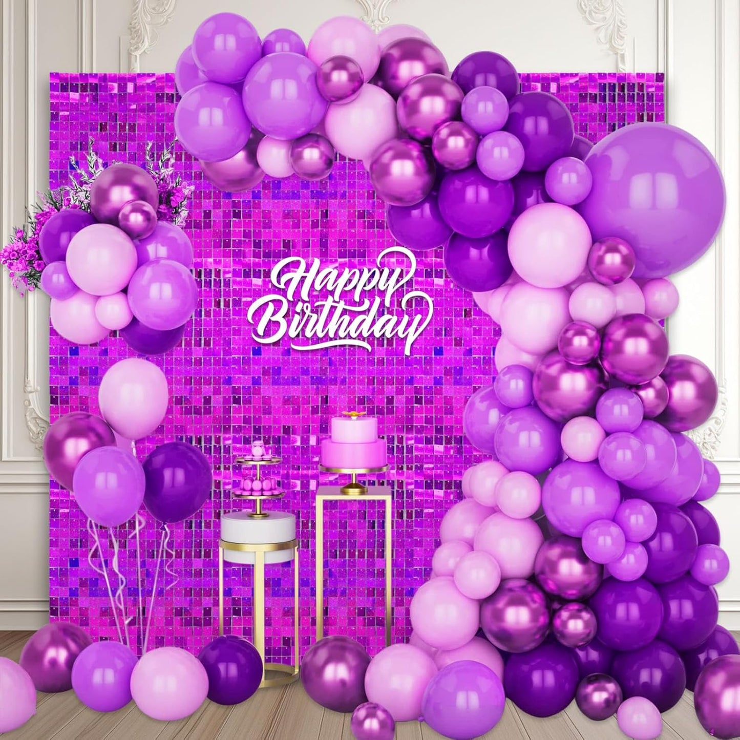 12PCS Purple Shimmer Wall Backdrop, Laser Square Sequin Photo Backdrops Panel, Glitter Wall Background for Birthdays, Weddings, Christmas, Engagements, Disco Bachelorette Party Decoration (3FTx4FT)