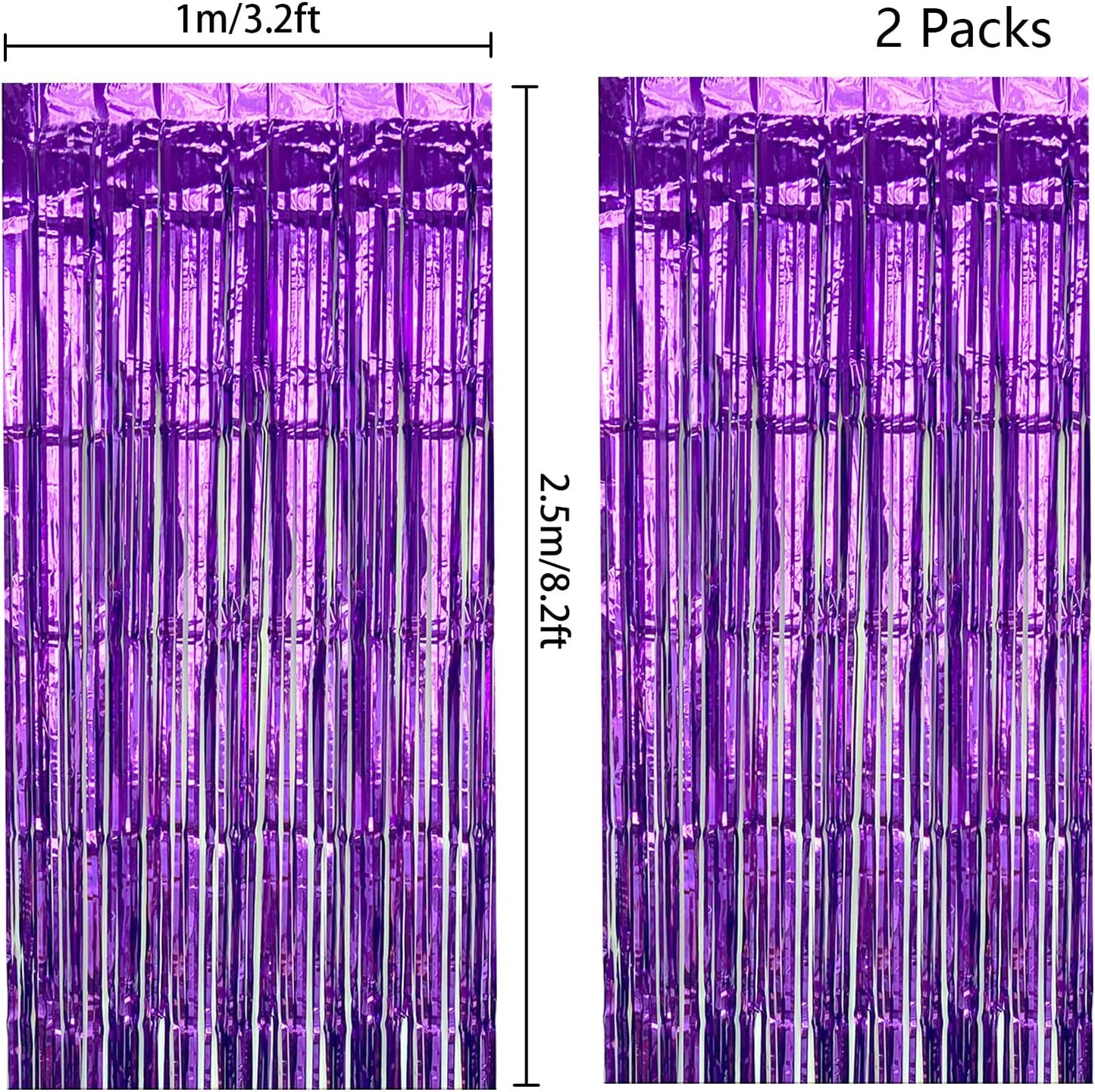 CHRORINE 2 Pcs 1 x 2.5m Purple Metallic Tinsel Foil Fringe Curtain, Backdrop Party Streamers Door Streamers Background for Wedding Bridal Shower Bachelorette Birthday Party Decorations