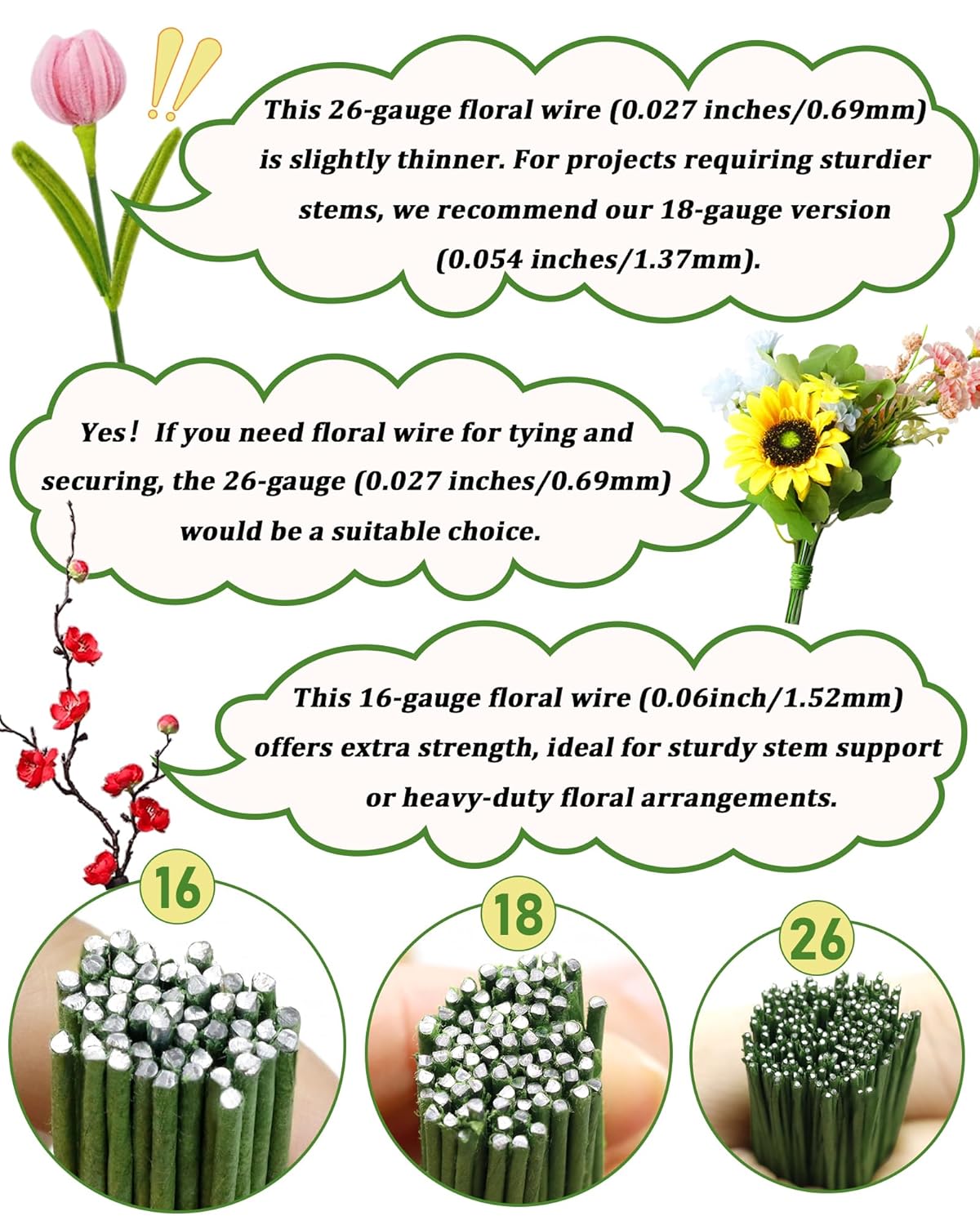 120 PCS FIVEIZERO 18 Gauge MixColor Floral Wire Stems for Artificial Flower Making,Florist Wire,Flower Wires for Crafts,Alambre para Flores for Wreaths, Flower Arrangements and DIY Projects