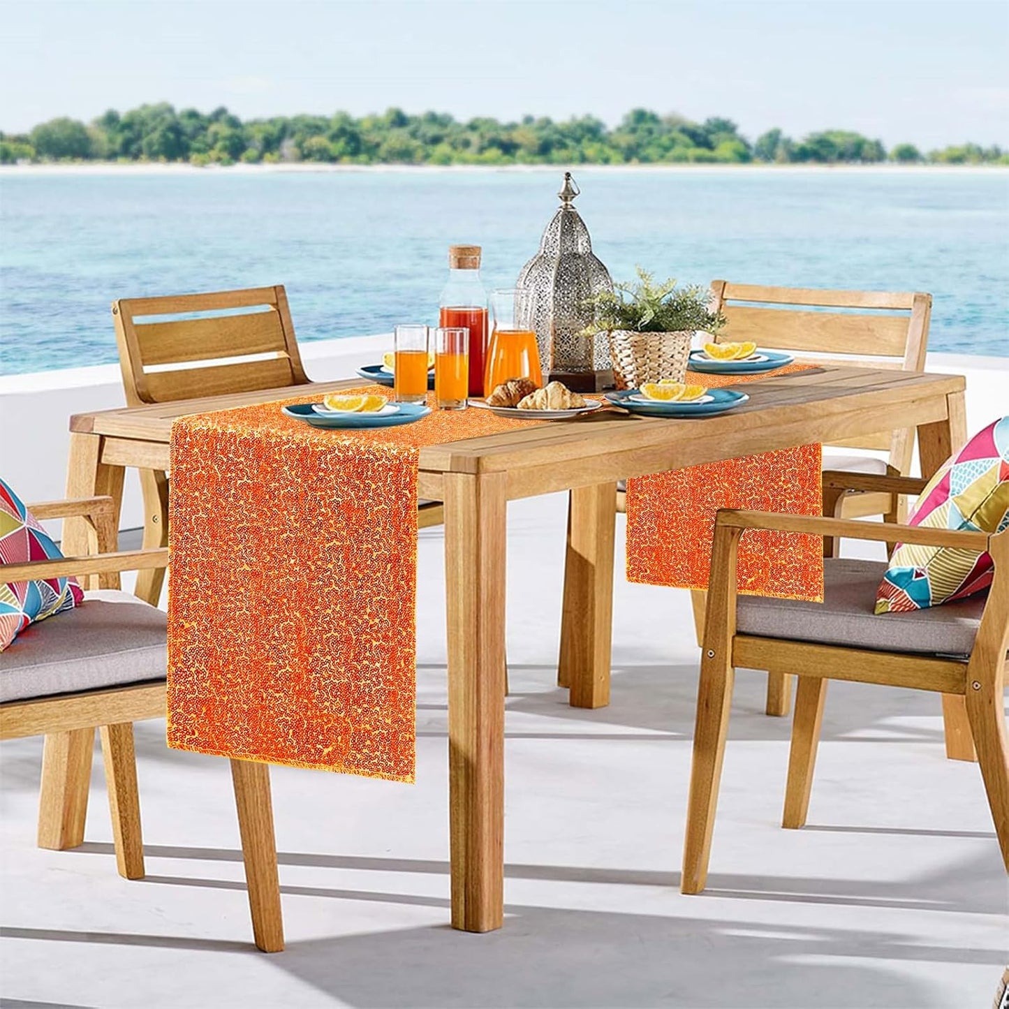 2 Packs 12 x 72 inches Sequin Table Runner, Orange Glitter Table Runner for Birthday Party Supplies Wedding Engagement Baby Shower Holiday Celebration Event Decorations