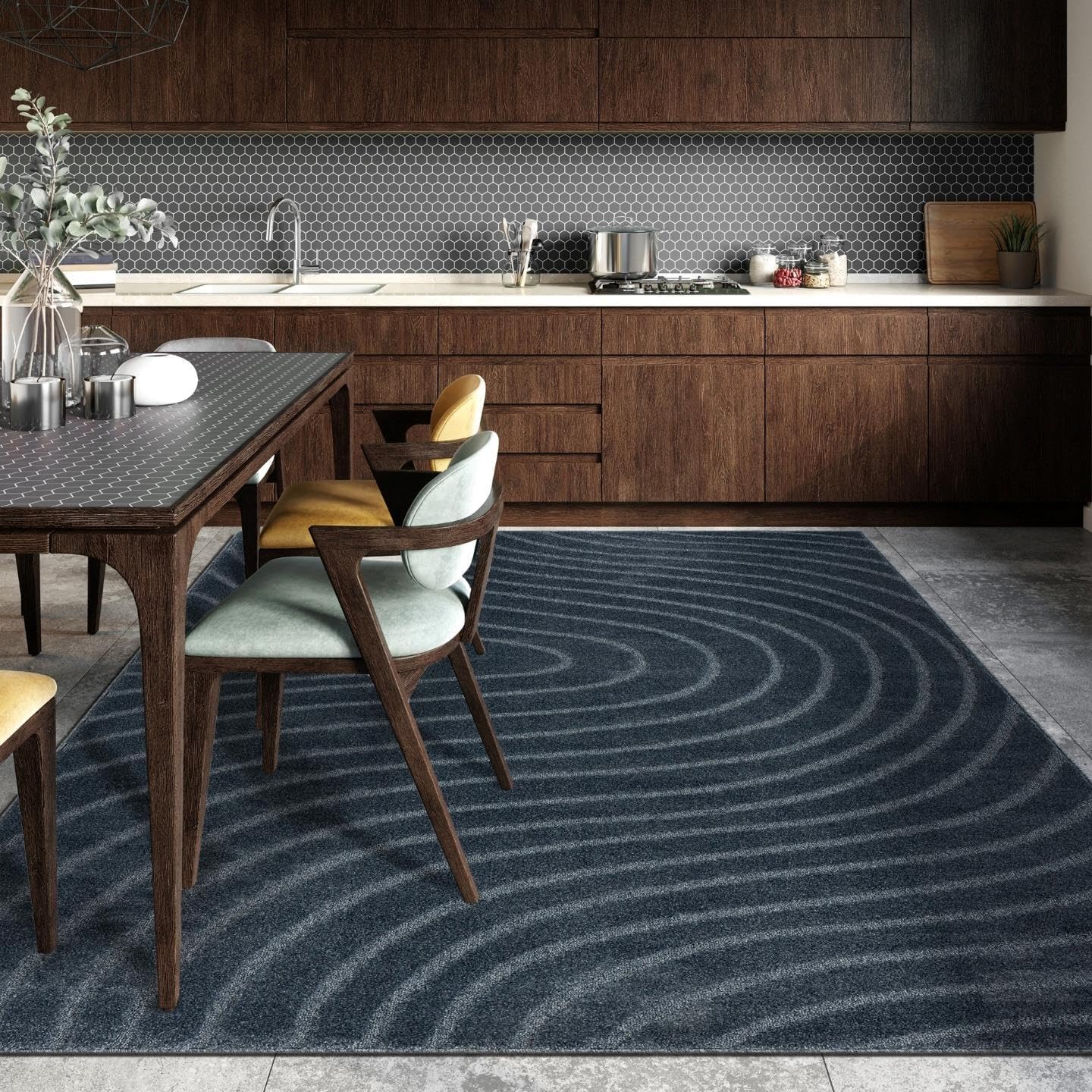 LUXE WEAVERS Modern Geometric Wave Blue 4x6 Area Rug
