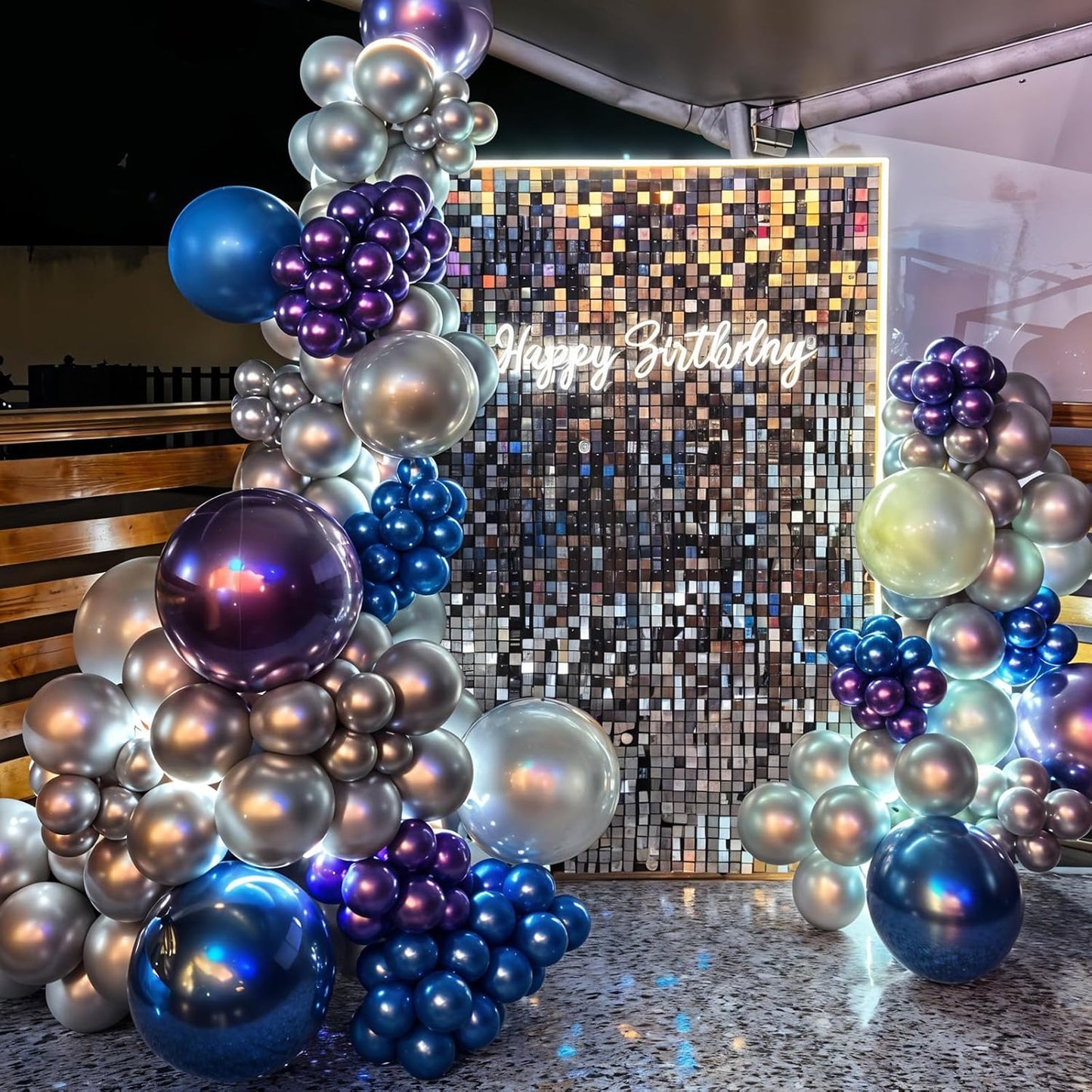 Blue Black Purple Balloons, 60pcs Outer Space Balloons, Metallic Preal Blue Black Silver Balloon Teal Purple Confetti Balloon For Birthday Baby Shower Space Theme Party Wedding Bachelorette Decoration