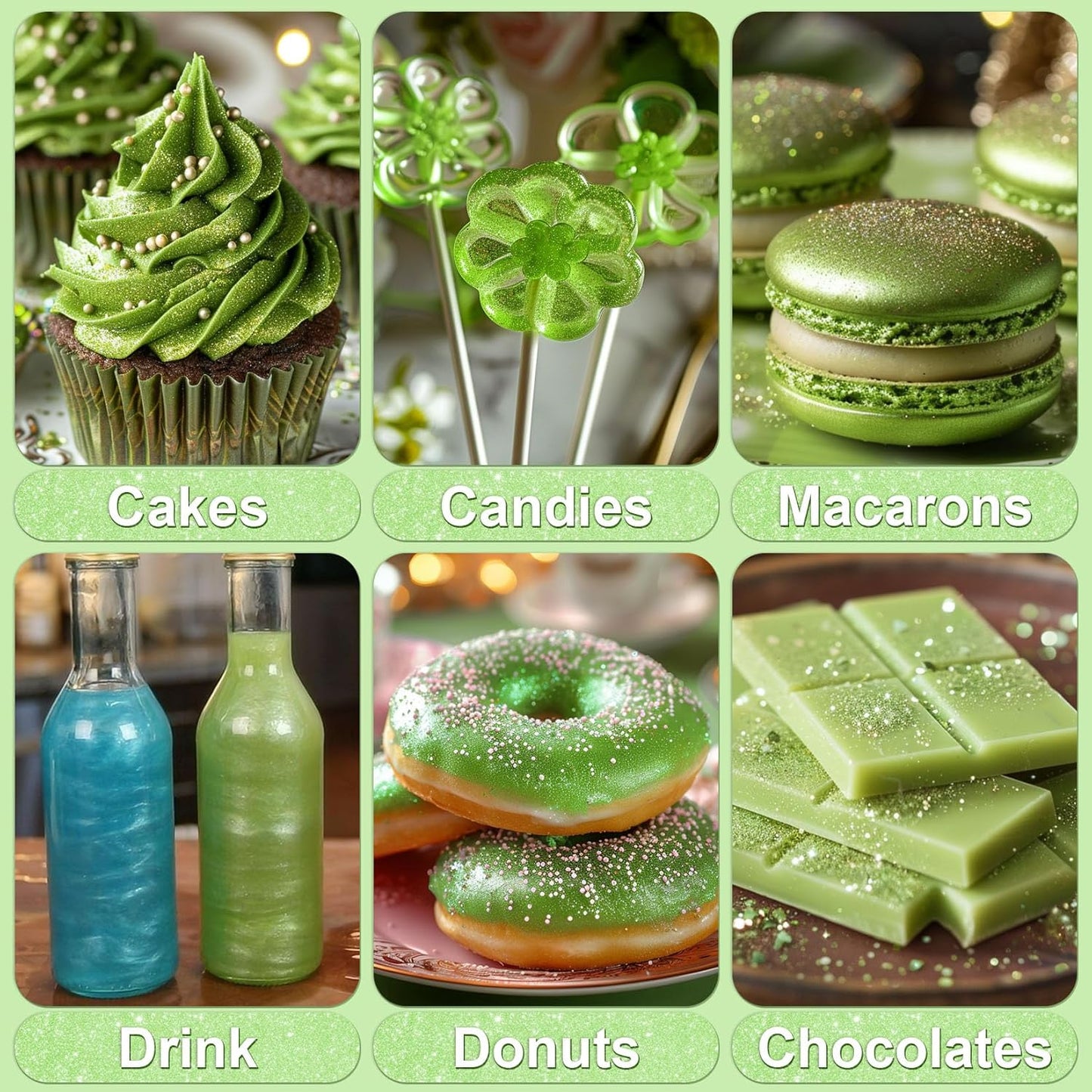 Olive Green Edible Glitter - 5g Food Grade Cake Decorating Shimmering Glitter, Edible Sprinkle Luster Dust for Drinks, Chocolates, Fondant, Strawberries, Cupcakes, Candy, Cookie - Vegan