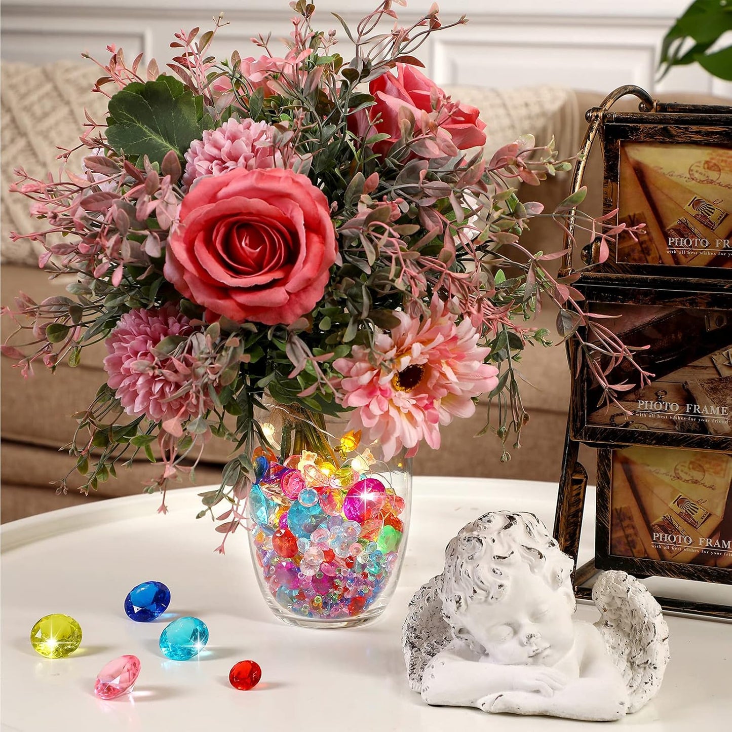 Hicarer 800 Pieces Diamond Decorations Acrylic Diamond Table Scatter Crystals for Table for Vase Fillers Party Decorations(20, 12, 10, 6, 3mm,Rainbow Color)