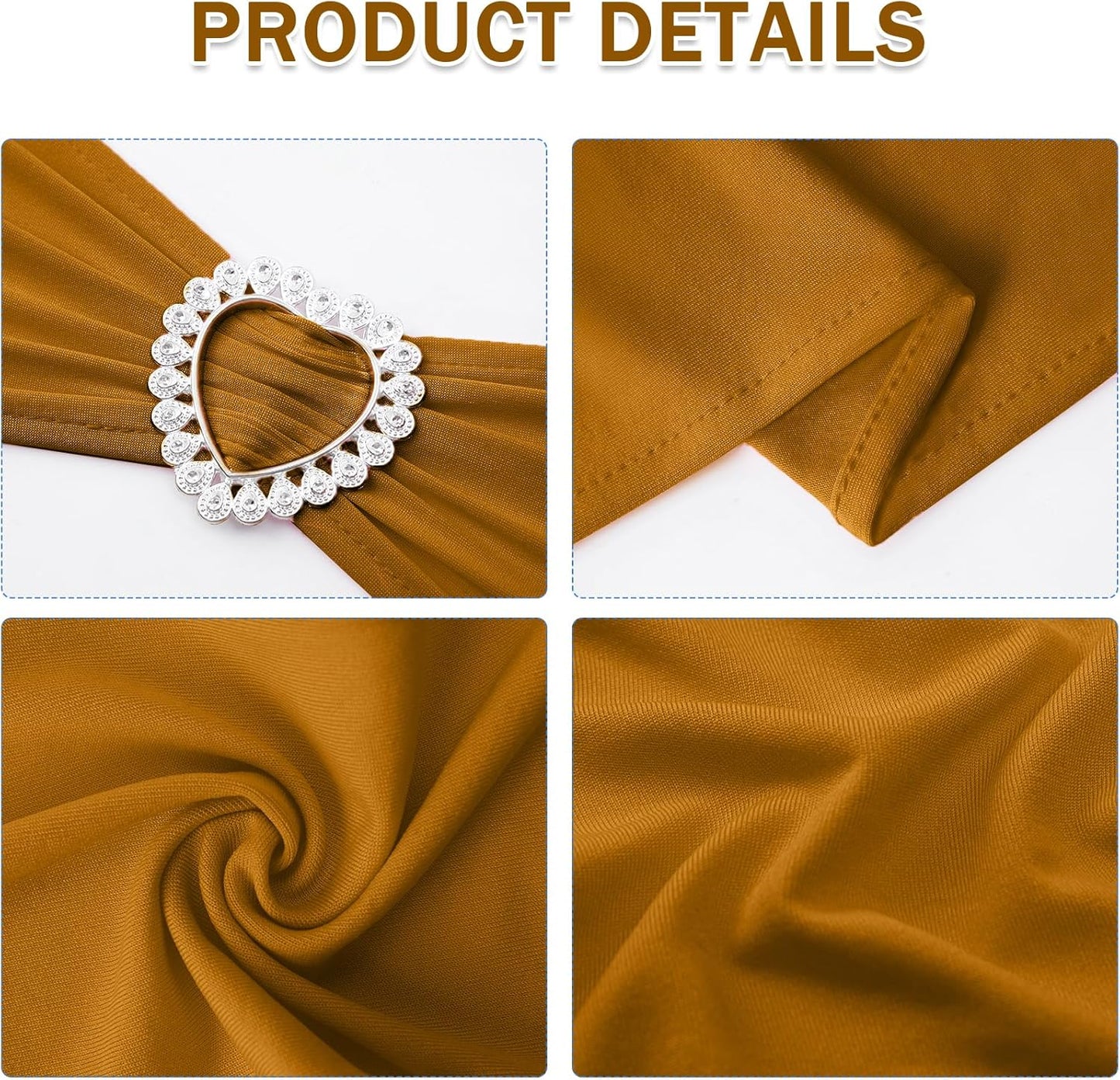 Howhic Pack of 30 Spandex Chair Sashes Bows Stretch Chair Cover Band with Buckle Slider Universal Elastic Chair Ties for Wedding Banquet Party Event Decoration (Gold)