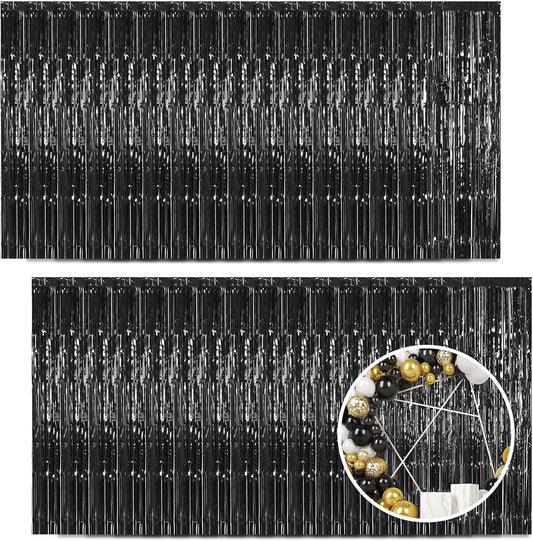 30 Pack Black Foil Fringe Curtain Backdrop, 3.3x8.2 Feet Metallic Tinsel Streamer Curtains Photo Booth Props for Birthday/Graduation/Bachelorette/Halloween/Christmas/New Year/Disco Party Decorations
