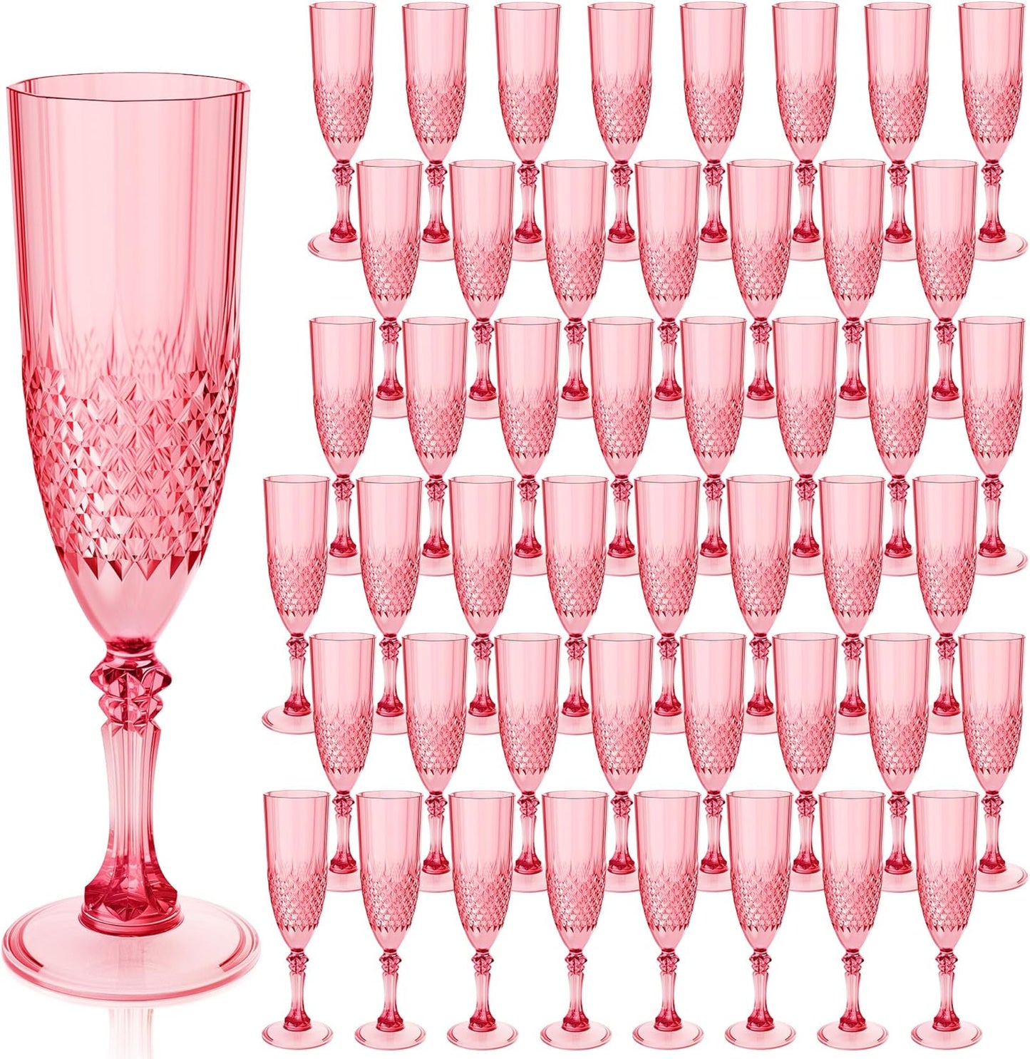 Plastic Champagne Flutes, 48PCS Red Wine Glasses Goblets Cups Reusable Flute, for Weddings Bachelor Parties Toasting and Events(48, Red)