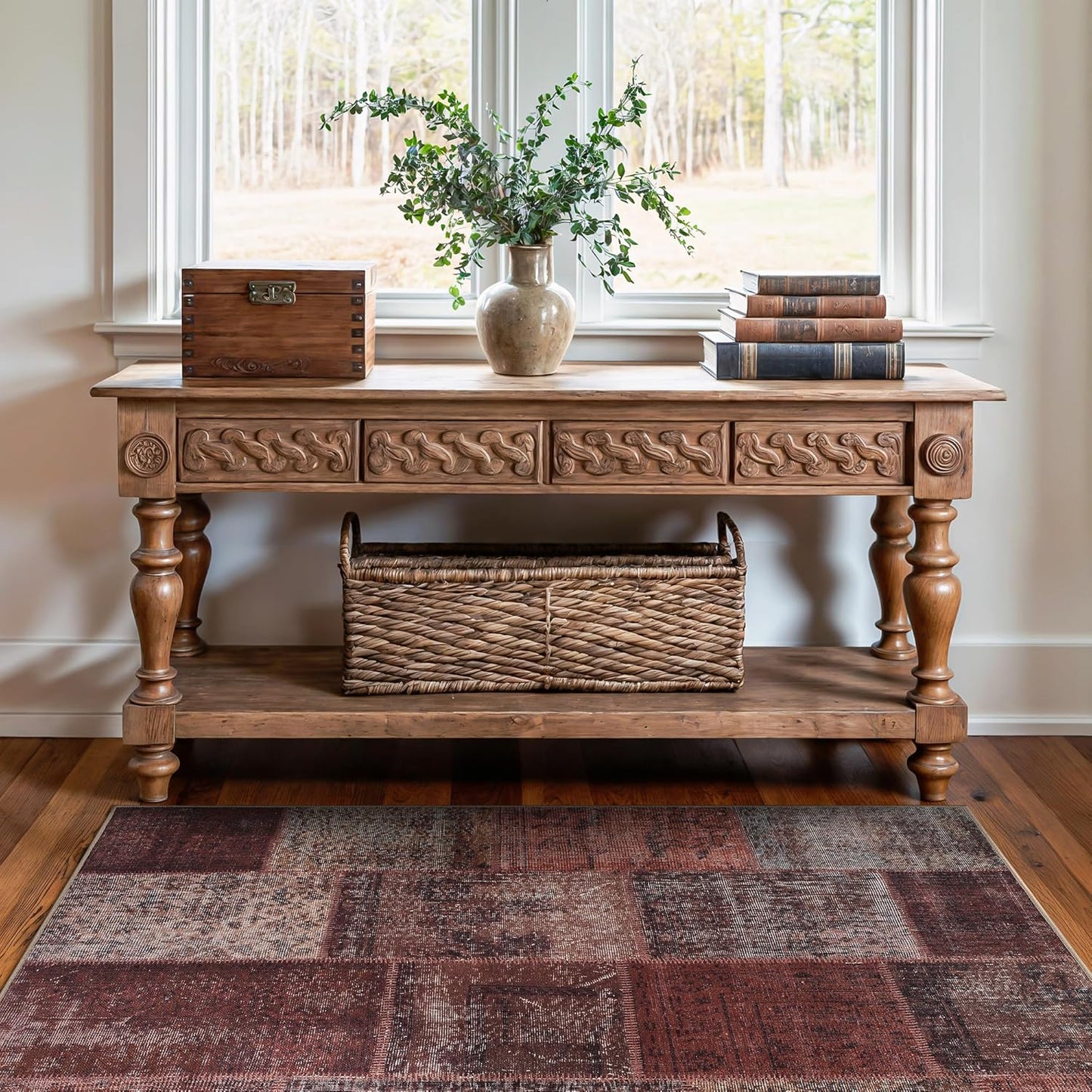 Bloom Rugs Washable Non-Slip 3' x 5' Rug - Red/Brown Traditional Patchwork Area Rug for Living Room, Bedroom, Dining Room, and Kitchen - Exact Size: 3' x 5'