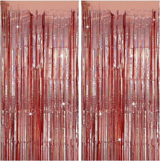 Tinsel Curtain Party Backdrop Rose Gold Birthday Decorations 2 Packs Glitter Foil Fringe Curtain Party Decor Streamers Photo Booth for Birthday Christmas Wedding Halloween Graduation Decorations