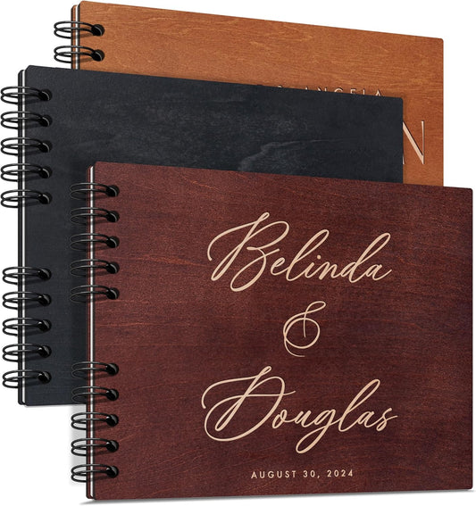 Personalized Wood Wedding Guest Book - 5 Colors/Finishings, 2 Sizes, 12 Designs - Wood Wedding Decorations, Guest Book Signs for Wedding Reception (DESIGN 1)